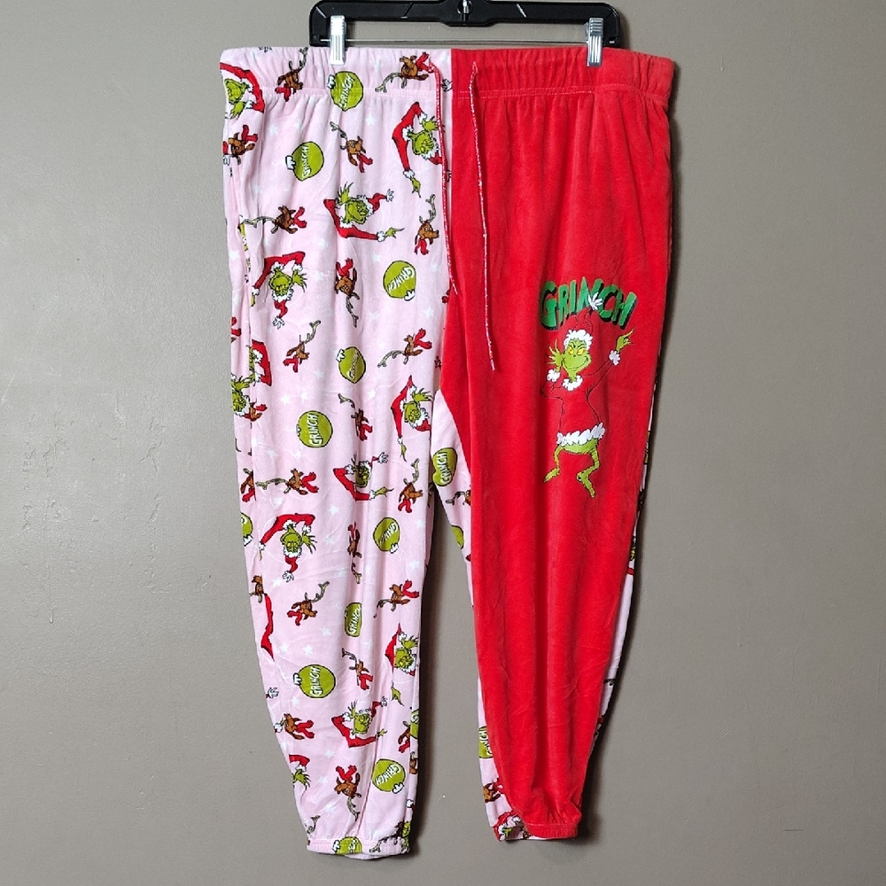 The Grinch Christmas Two Tone Leg Pajama Pants W Pockets 2X (18W-20W)